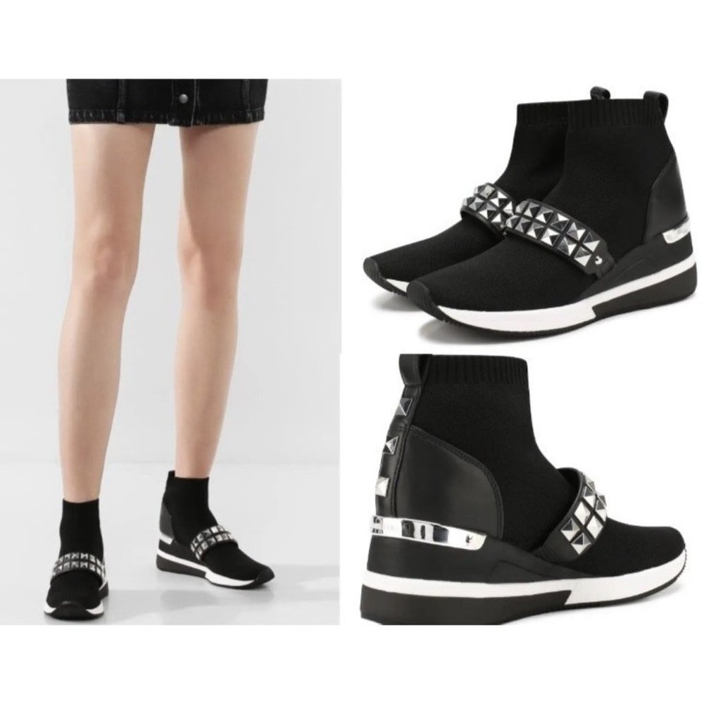 Michael Kors Socks Sneakers Black Skyler Bootie Stretch Slip On Stud Sz 6/7 6799